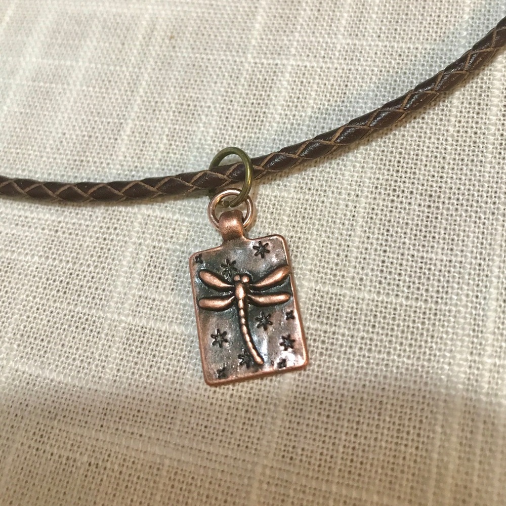 Dragonfly Copper Pendant Leather Necklace